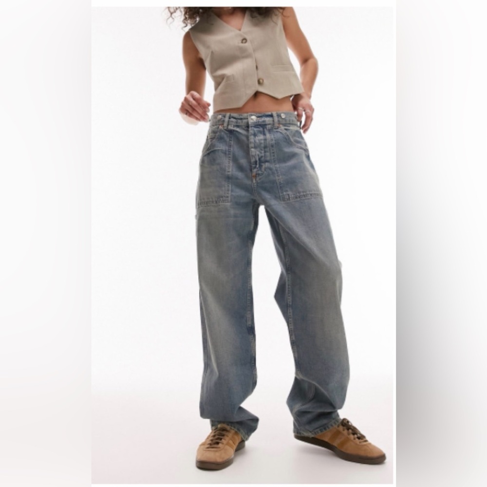 Topshop Relaxed Carpenter Jeans - Mid Blue